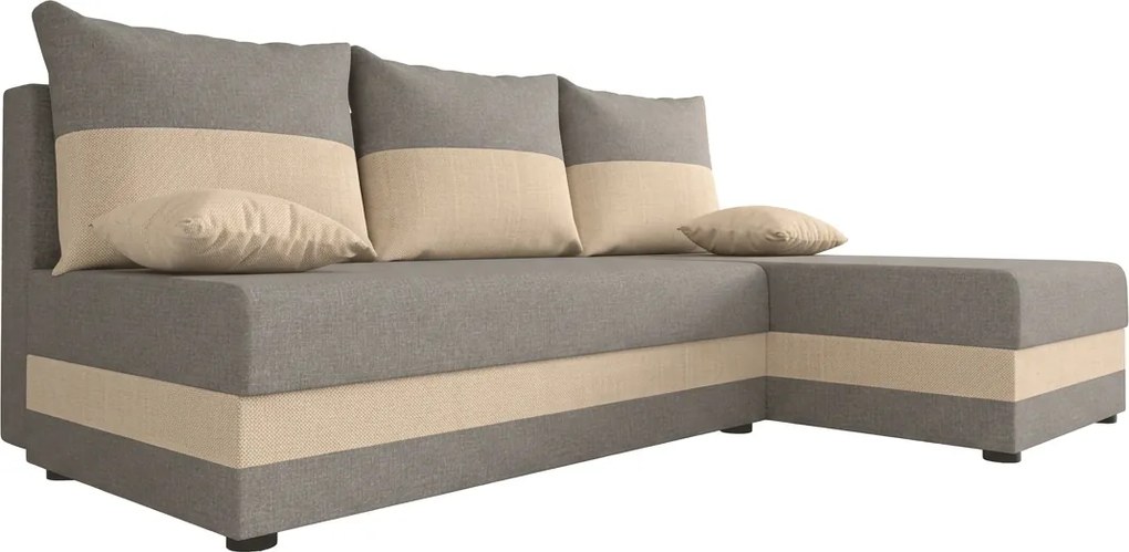 Kinyitható kétoldalas L-alakú sarokgarnitúra VALERIO SLIM 200x140 cm, világosszürke/bézs + 2 párna AJÁNDÉKBA