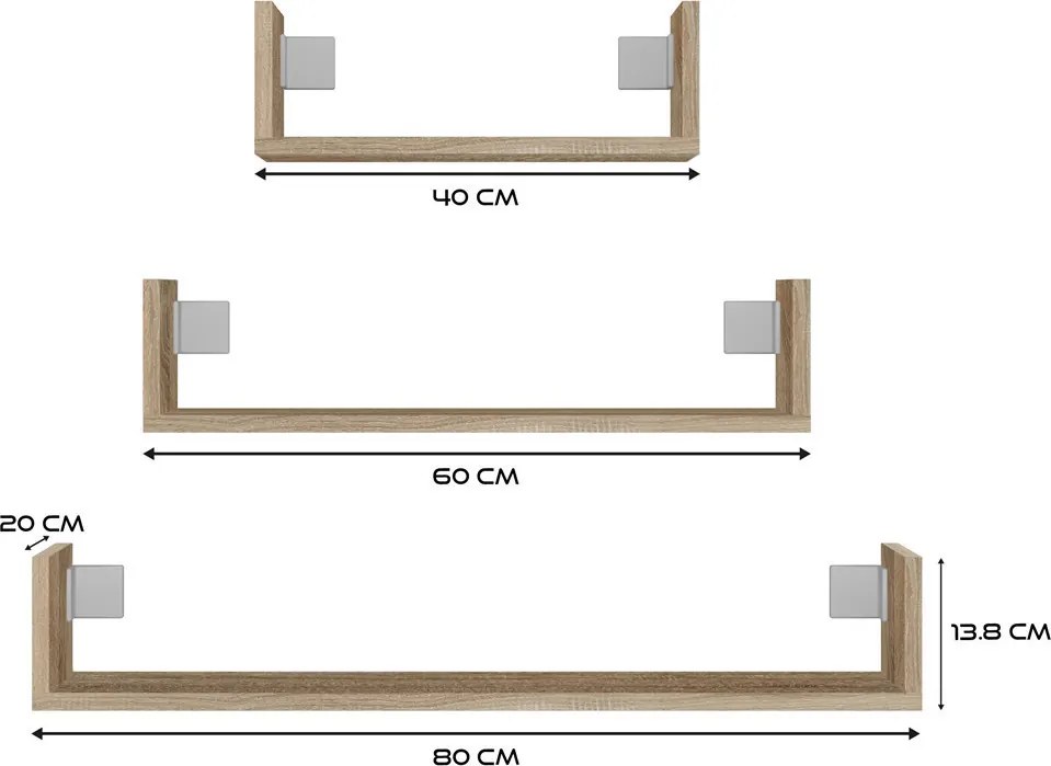 Mobi 3P fali polc (3db), sonoma