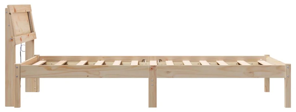 Ágykeret Fejtámlával és LED-del 80x200 cm Tömör Fenyő Fa