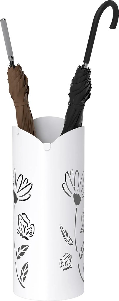 HOMCOM Acél Esernyőtartó 4 Karral és Eltávolítható Csepegtető Tálcával - Fehér, 17x17x41 cm | Aosom