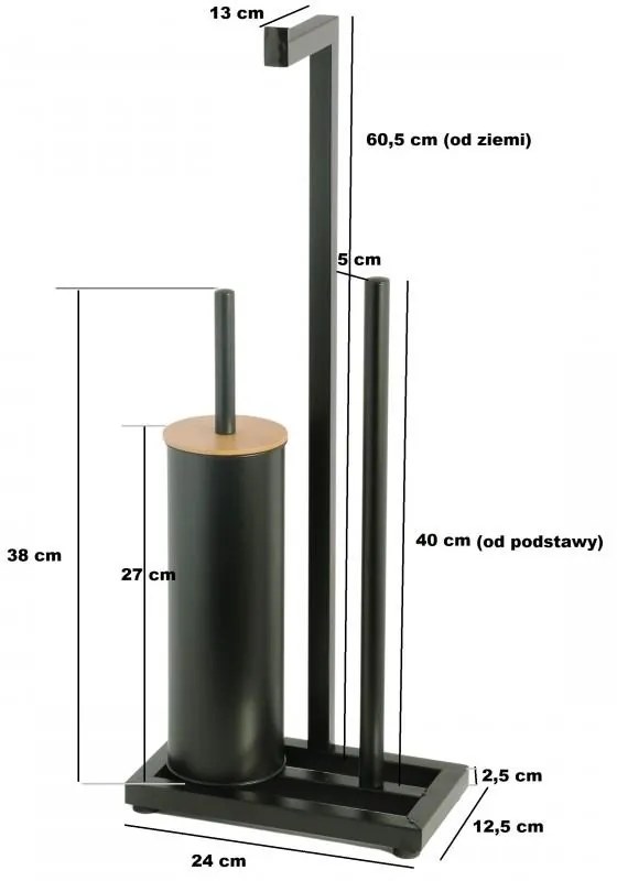 Erga Pap, WC-papír tartó WC kefével és adagolóval, fekete-barna, ERG-YKA-P.PAP-WC-BLK