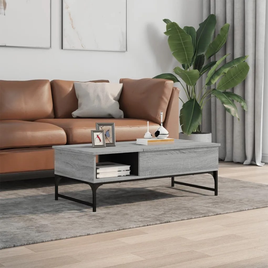 Szürke sonoma szerelt fa és fém dohányzóasztal 100 x 50 x 35 cm
