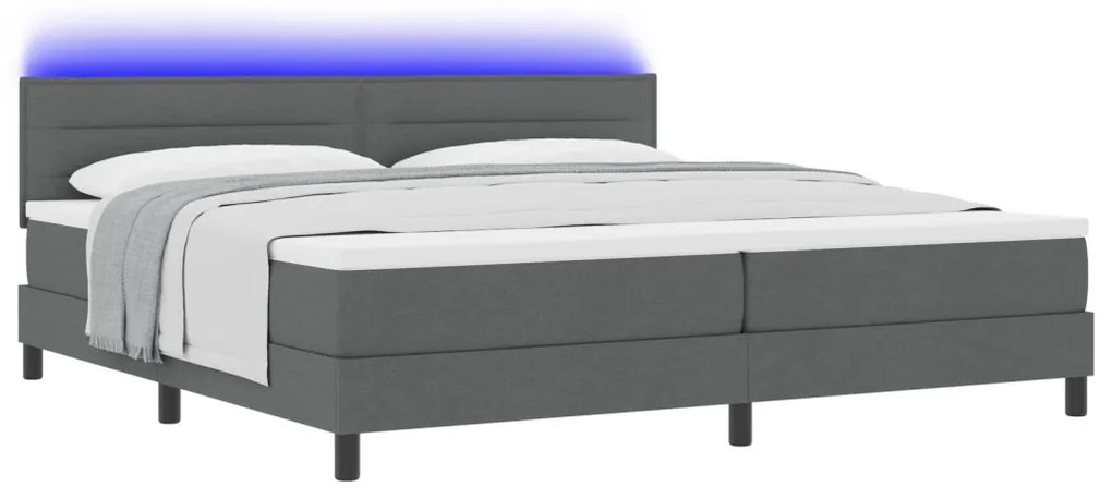 Boxspring Ágy Matraccal és LED-del Sötétszürke 200x200 cm Szövet