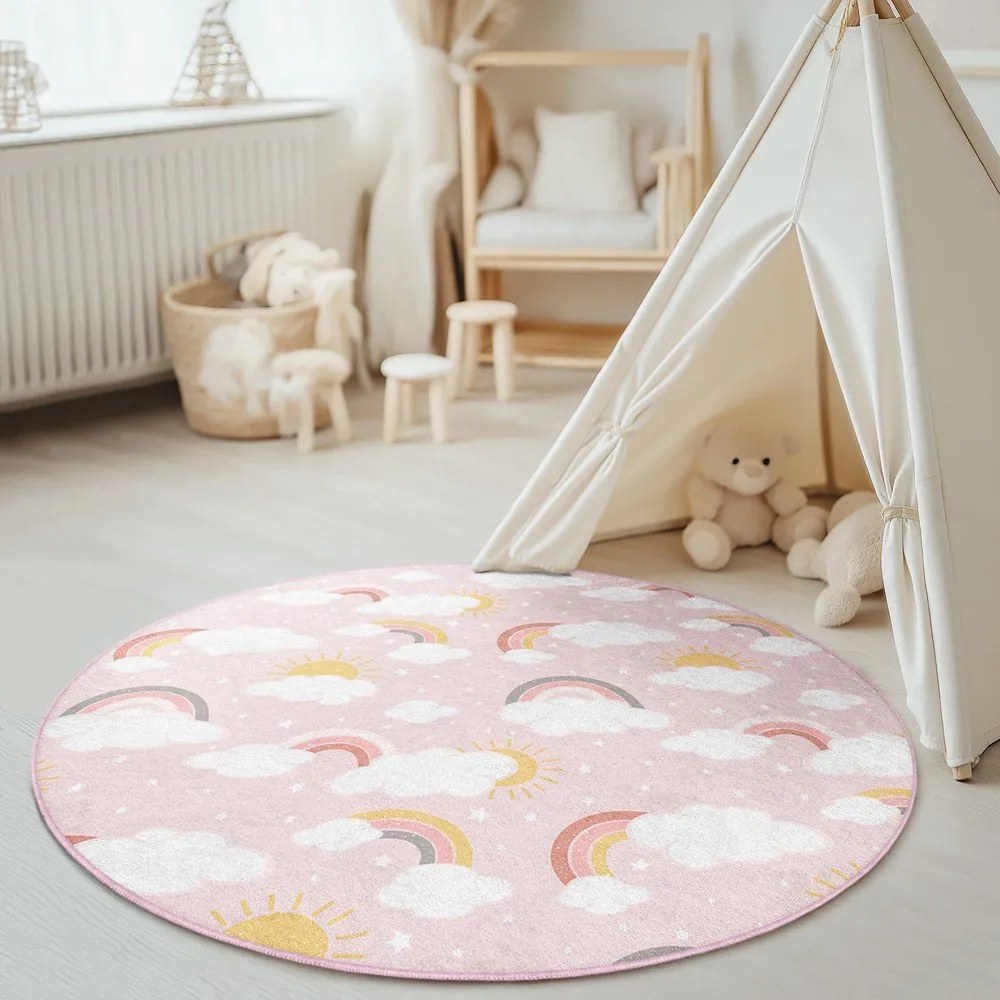 Rózsaszín mosható gyerek szőnyeg ø150 cm Rainbow World – Mila Home