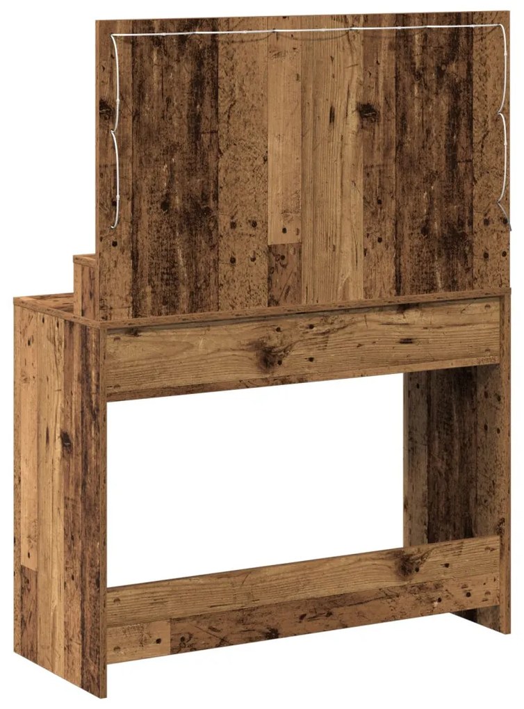 Öltözőasztal LED lámpákkal - Vintage fa - 100x41x135 cm