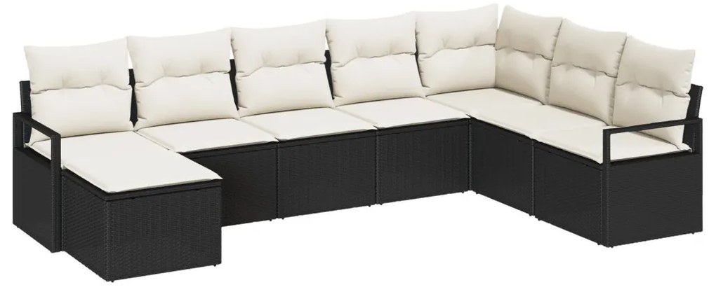 8 darabos kerti kanapészett párnákkal, fekete poli rattan, 2 fős kerti kanapé párnákkal, fekete poli rattan