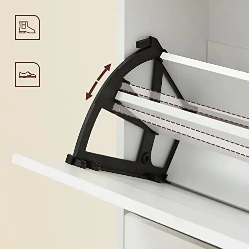 Cipőtartó 2 lenyitható rekesszel, nyitott tárolóval, 24 x 60 x 102 cm, felhő fehér