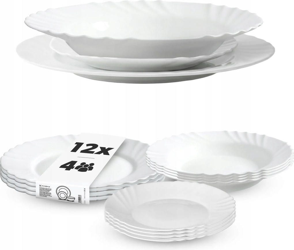 Étkészlet Tányér Szett 12db-OS Tányér Szett Étkészlet Fehér
