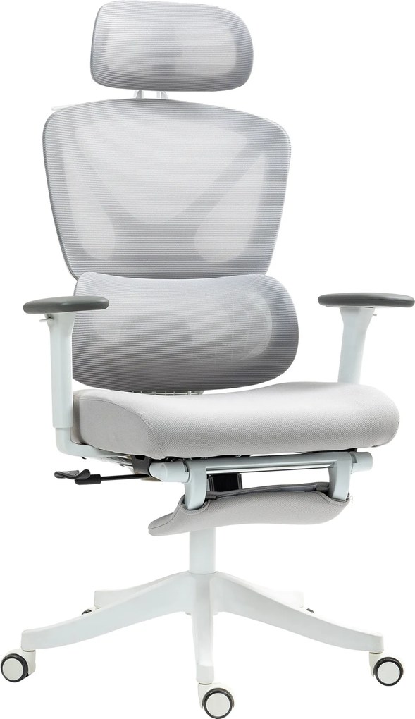 HOMCOM Hálós Irodai Szék Dönthető Irodai Szék Forgatható Fejtámlával Derék Támasszal Lábpihentővel 3D Kartámaszokkal és Magasságban Állítható Döntési