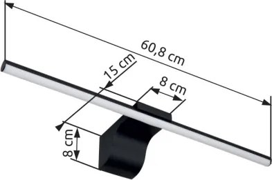 Globo 41925S Fali könnyű fém matt fekete, akril fehér, IP44, szélesség x magasság: 608x80 mm, Mélység: 150 mm, LED 10W 230V, 1020lm forrás, 560lm kimenet, 4000K