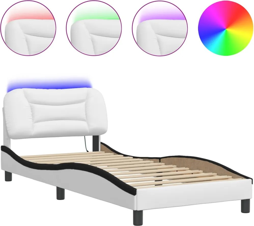 vidaXL fehér és fekete ágykeret LED-ekkel matrac nélkül Hvar 90 x 200 cm