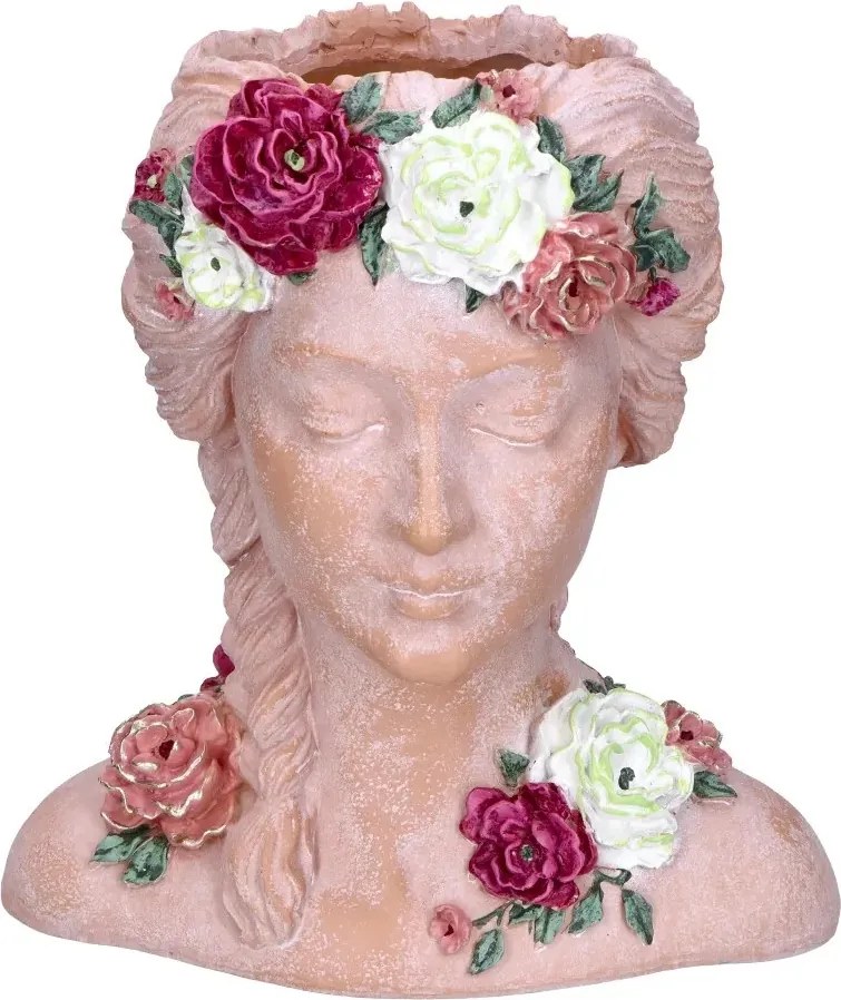 Virágtartó Női fej virágokkal Rózsaszín 22cm