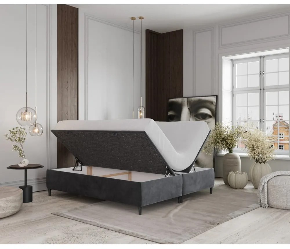 Antracitszürke kárpitozott ágyneműtartós franciaágy 180x200 cm Tate – Maison de Rêve