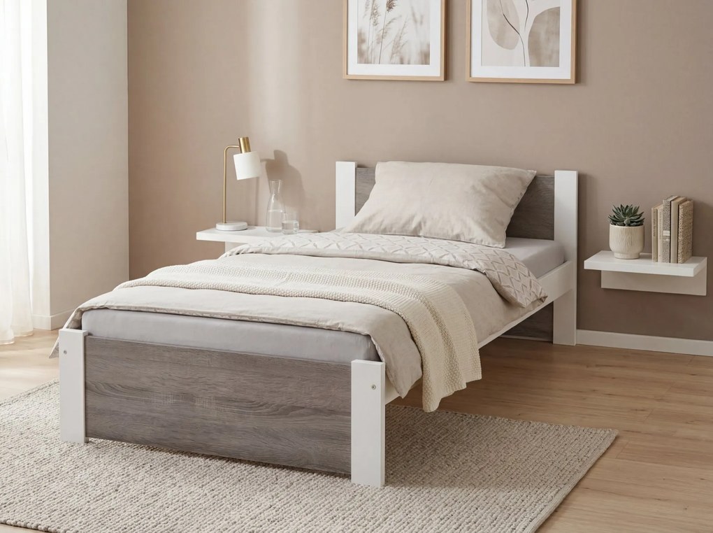 Ágy IKAROS 80 x 200 cm, fehér/szarvasgomba tölgy Ágyrács: Lamellás ágyrács, Matrac: Deluxe 10 cm matrac