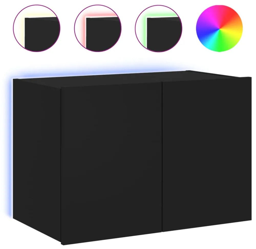 fekete fali TV-szekrény LED-világítással 60x35x41 cm