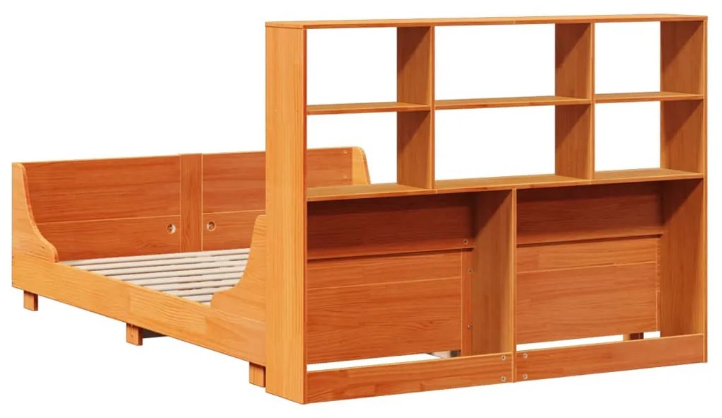 viaszbarna tömör fa könyvespolcos ágy matrac nélkül 120 x 200cm