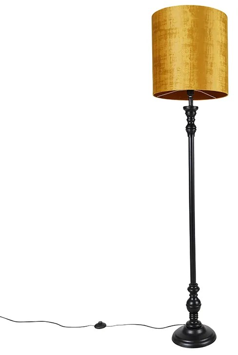 Állólámpa fekete aranyszínű szövetbúrával 40 cm - Classico