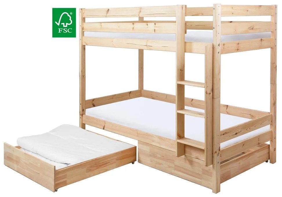 Gyerek emeletes ágy 90 cm Braceaba (tömör fenyőfa) (ágyráccsal). 1116246