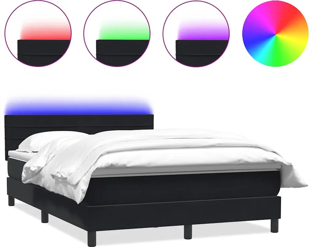 vidaXL fekete bársony rugós és LED-es ágy matraccal 160x210 cm
