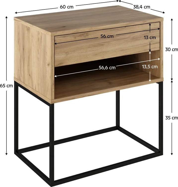 Éjjeliszekrény/kisasztal, artisan tölgy/fekete, ARTI TYP 2