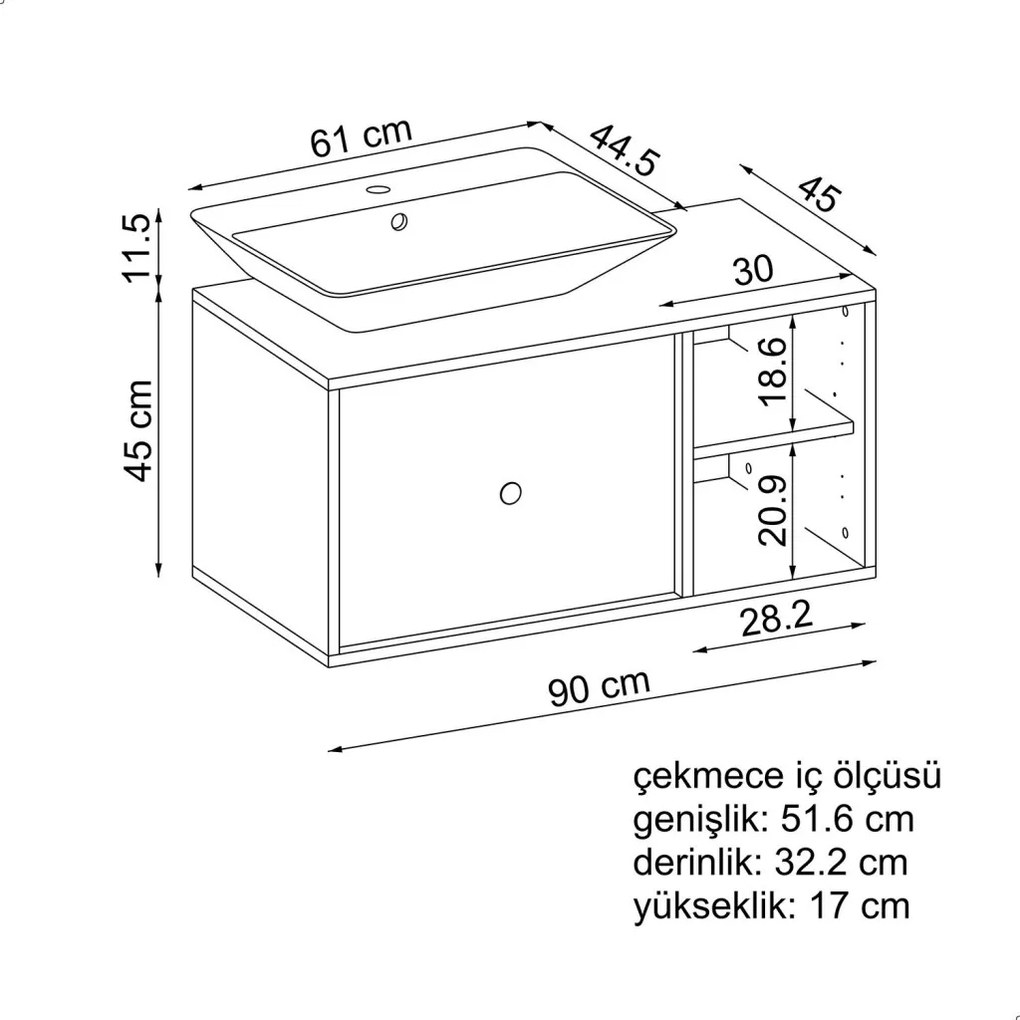 Mosdószekrény, 90 cm – TR283VLN1174