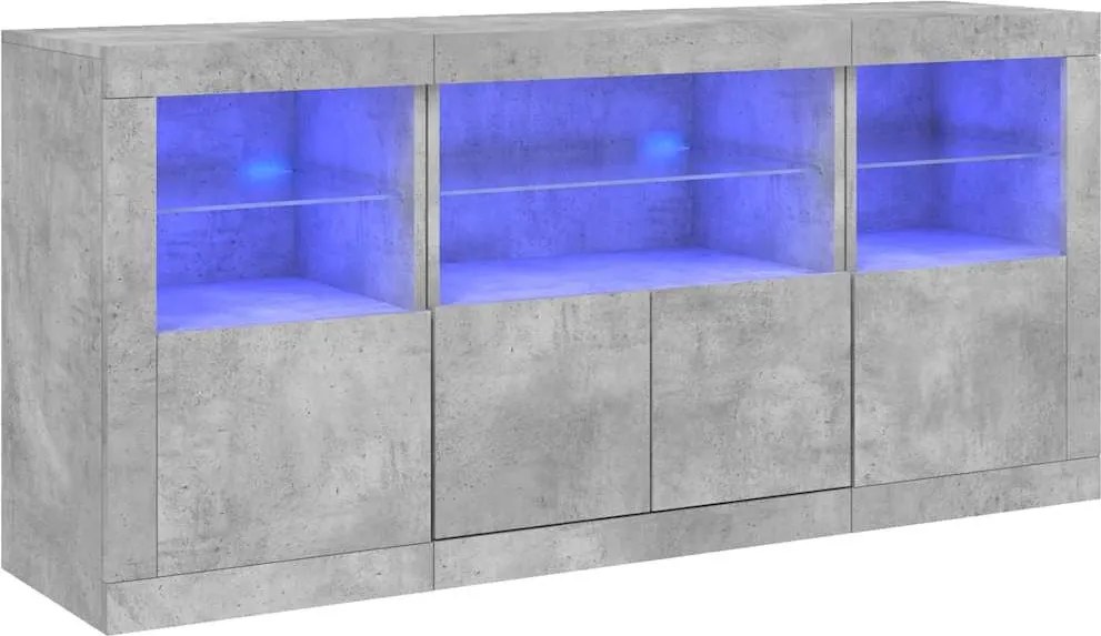 vidaXL betonszürke tálalószekrény LED-világítással 142,5 x 37 x 67 cm