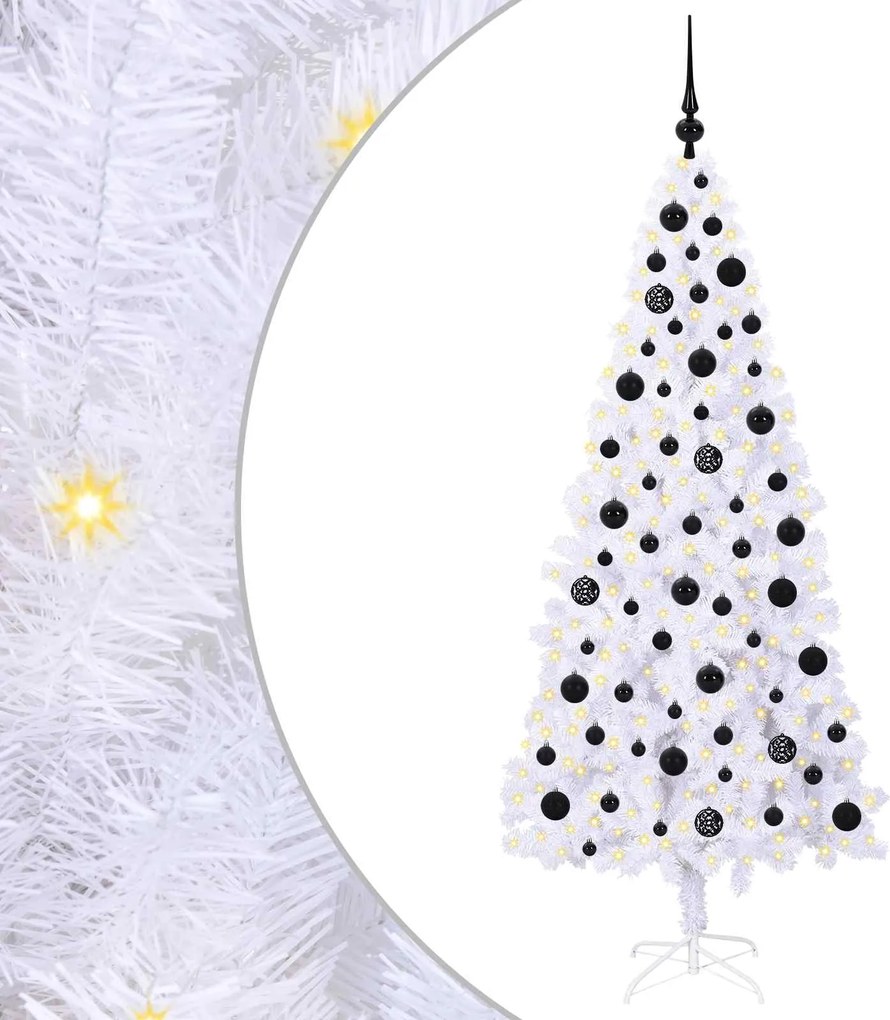 vidaXL Mű karácsonyfa 300 LED-del állvánnyal Fehér 180 cm PVC és Acél