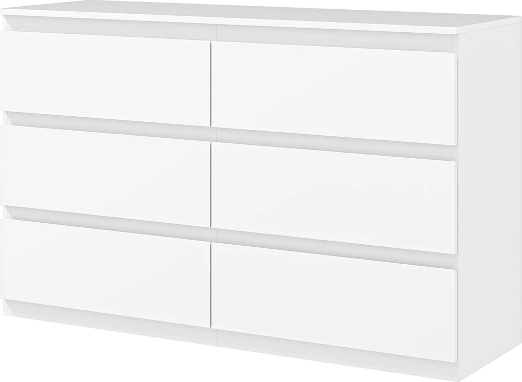 HOMCOM 6-Fiókos Tárolószekrény Modern Stílusban, Lágy Zár Mechanizmussal a Hálószobába és Nappaliba - 120 x 39 x 75 cm, Fehér | Aosom