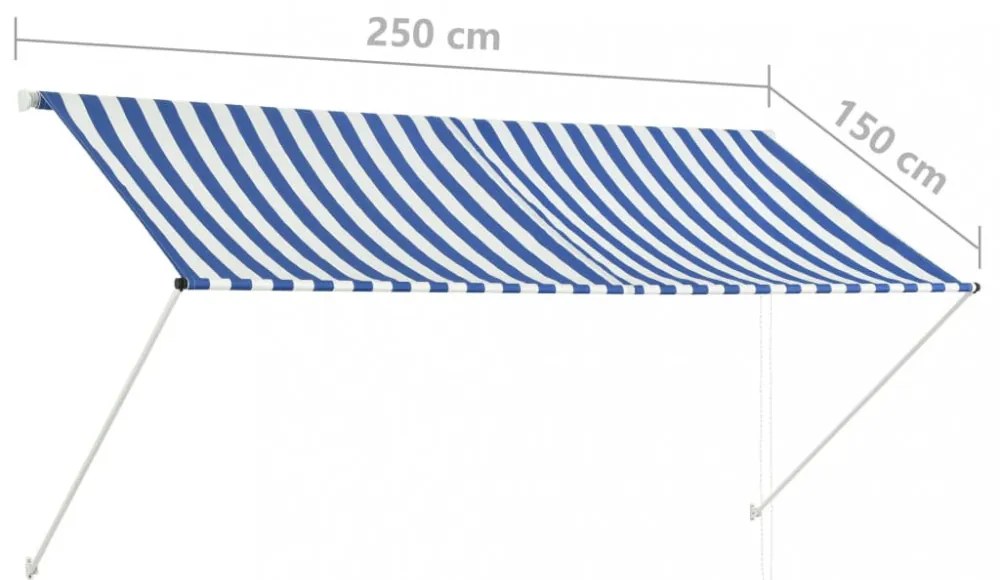 feltekerhető kék és fehér napellenző 250 x 150 cm