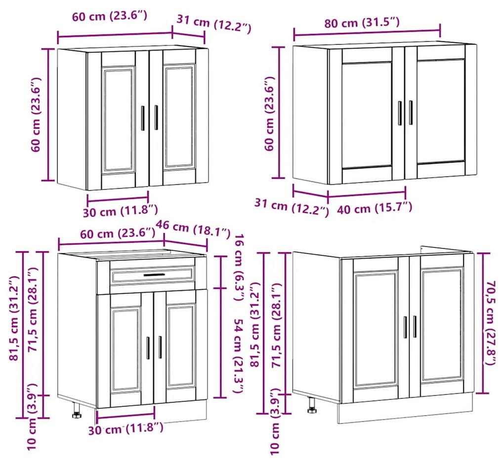 4 részes konyhaszekrény szett Porto füstölt tölgy műszaki fa