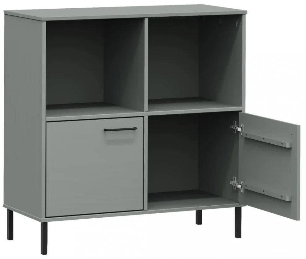 OSLO szürke tömör fa könyvszekrény fém lábakkal 90x35x90,5 cm