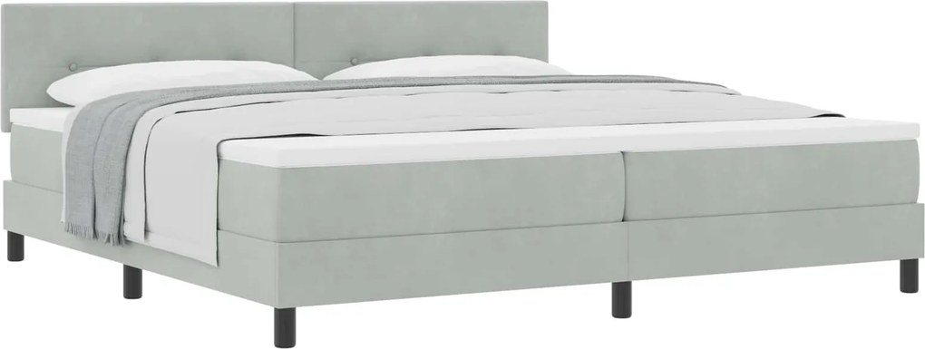 vidaXL Boxrugós ágy matracmal Világosszürke 200 x 200 cm Bársony