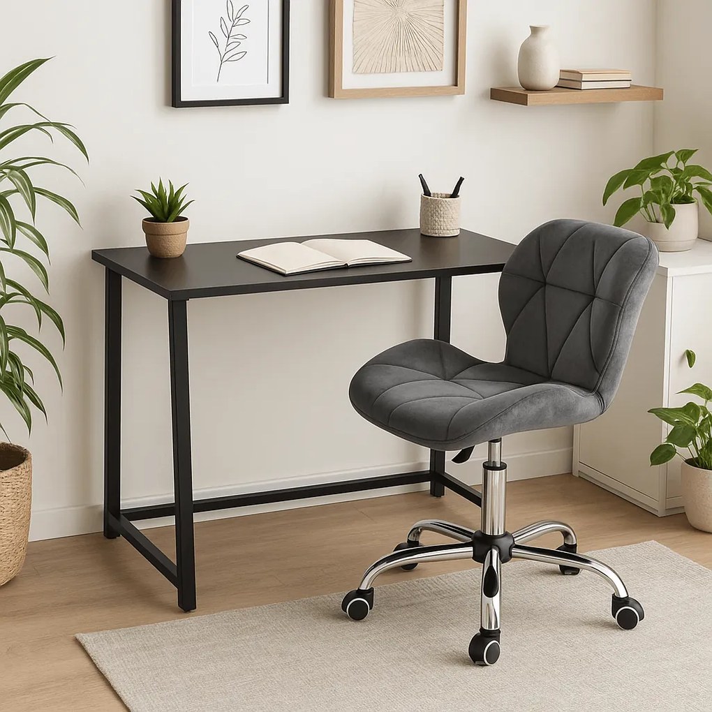 Dolgozószobai szett – összecsukható íróasztal ZARIMO 80×40 cm fekete + irodai szék AVOLA VELVET szürke