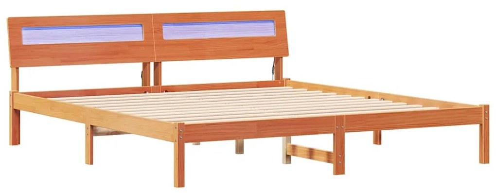 Ágykeret LED -es lámpákkal Barna 200 x 200 cm Tömör fa