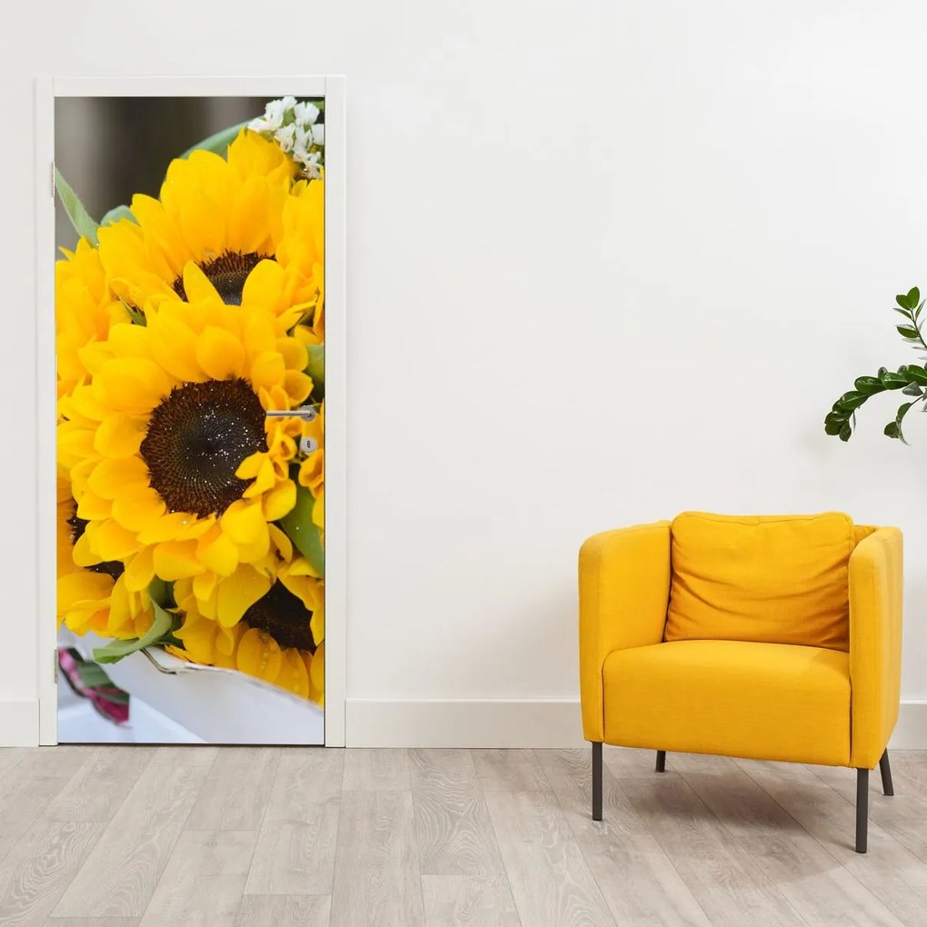 Fotótapéta ajtóra - Esküvői napraforgó csokor (95x205cm)