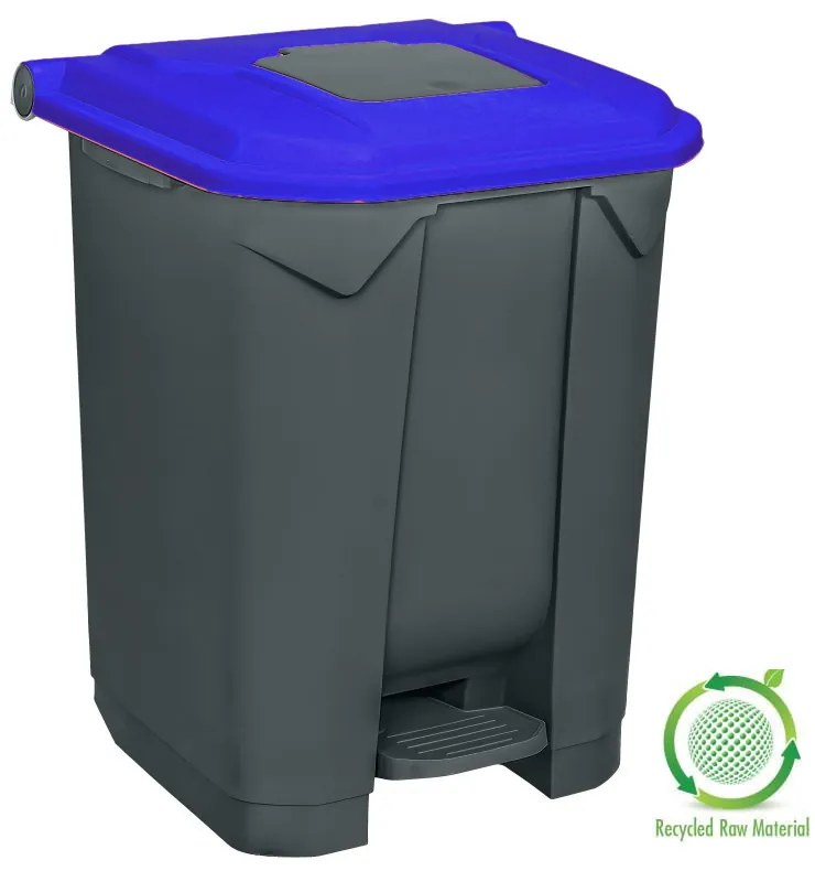 Planet Szelektív hulladékgyűjtő konténer, műanyag, pedálos, antracit, kék, 50L