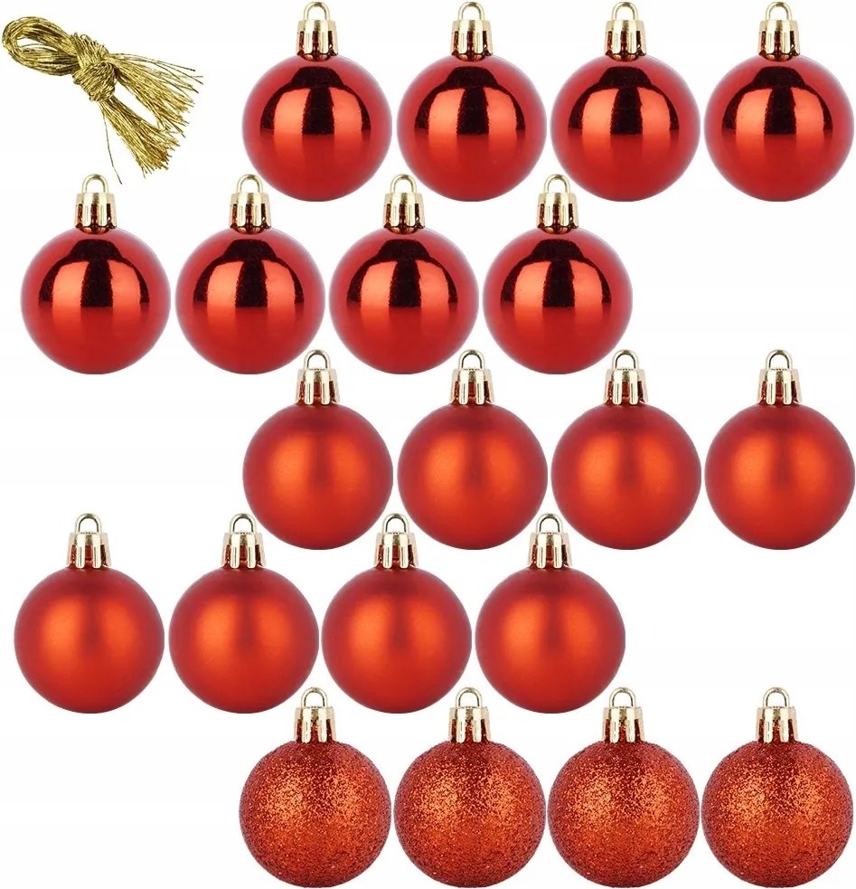 20 db Törhetetlen Karácsonyfadísz Gömb Szett Piros Karácsonyfagömbök
