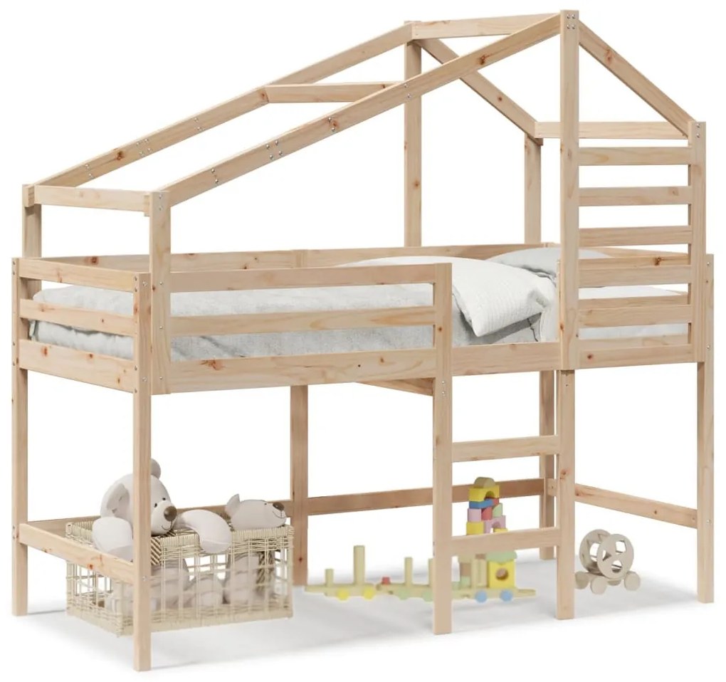 tömör fenyőfa galériaágy létrával és tetővel 90 x 200 cm