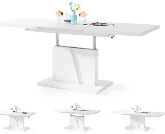 NINO fehér, kihúzható, emelhető lapos konferencia- és étkezőasztal