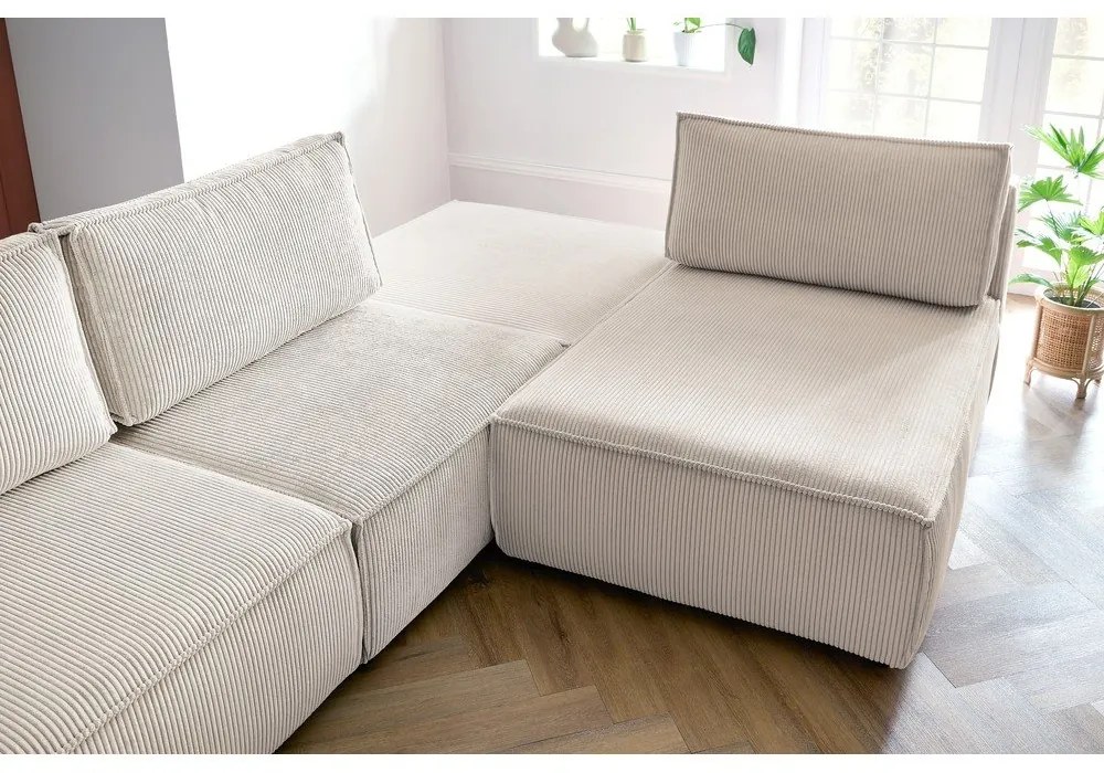 Krémszínű kordbársony sarokkanapé (variálható) Nihad modular – Bobochic Paris
