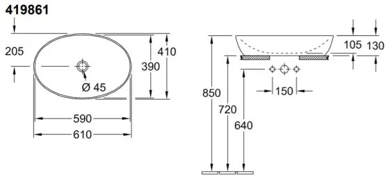 Villeroy & Boch 41986101 - ARTIS pultba helyezhető mosdó 61x41 cm kerámia/fehér