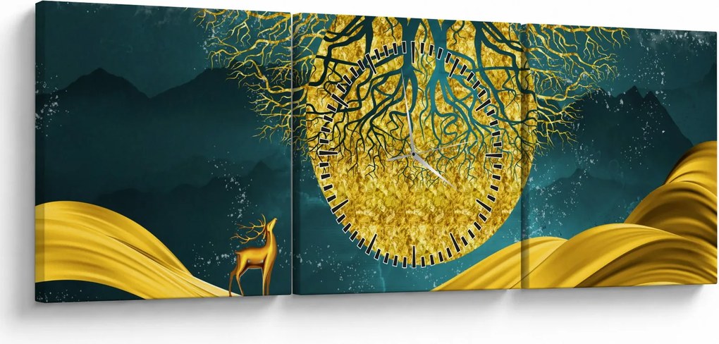 Kép - absztrakció, arany táj (órával) (90x30 cm)