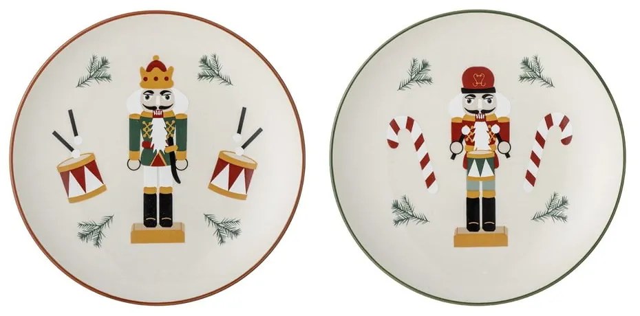 Krémszínű agyagkerámia desszertes tányér készlet karácsonyi mintával, 2 db-os, ø 16 cm Jolly – Bloomingville