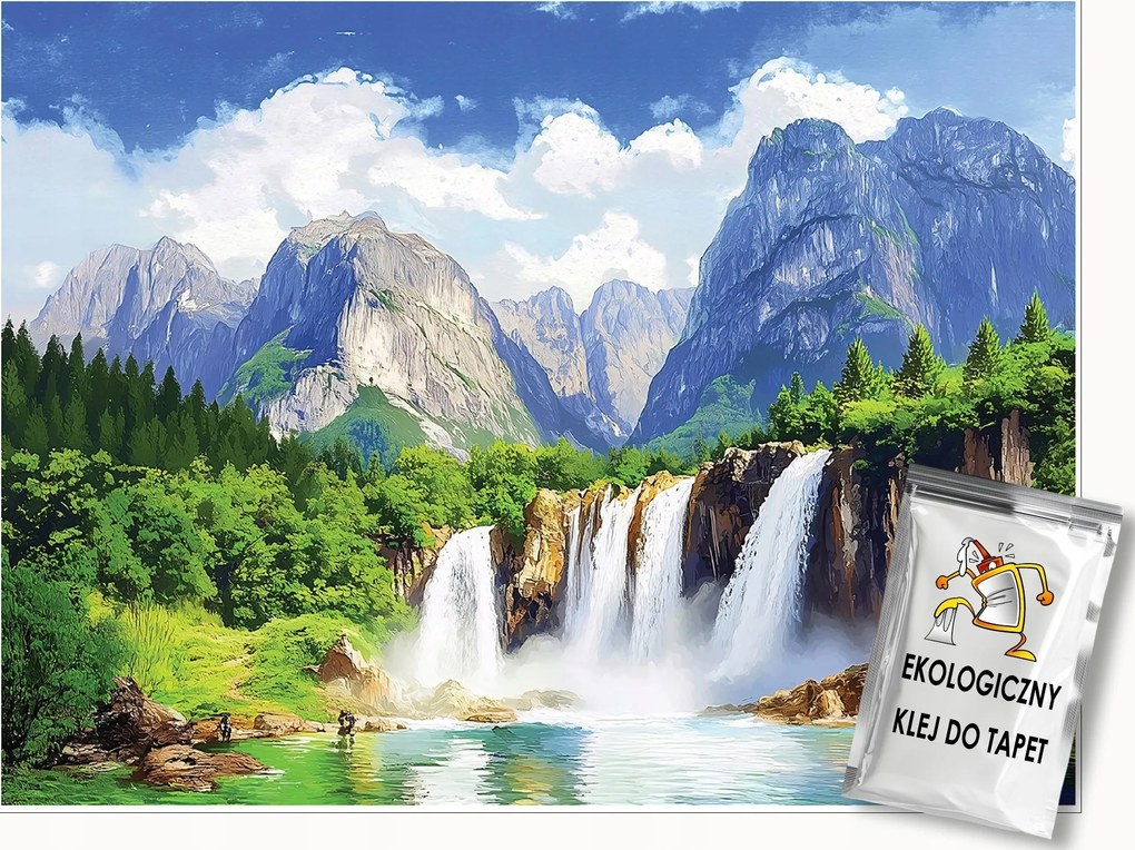 3D Fotótapéta Vízesés Hegyek Erdő Természet Falra Hálószoba Nappali 250x175