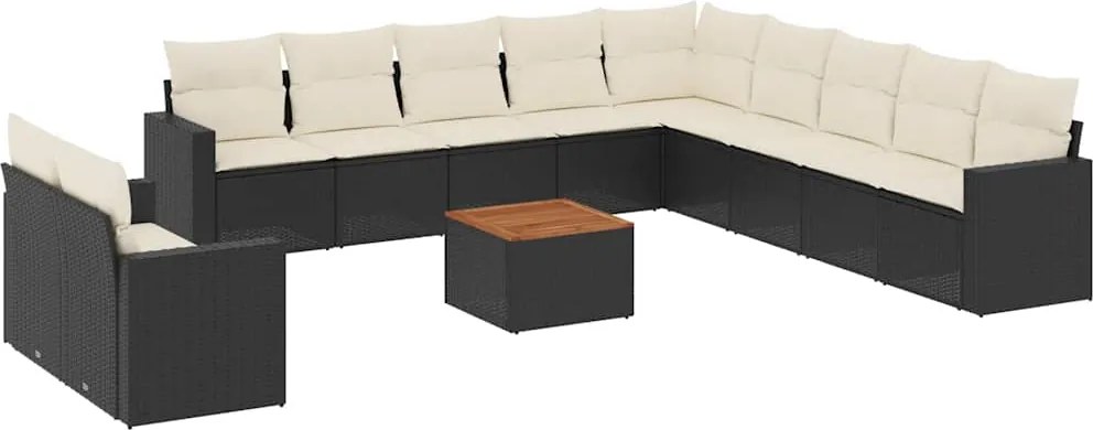 vidaXL 12 részes fekete polyrattan kerti ülőgarnitúra párnákkal