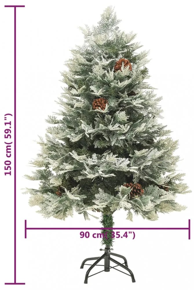 vidaXL zöld PVC és PE megvilágított karácsonyfa fenyőtobozzal 150 cm