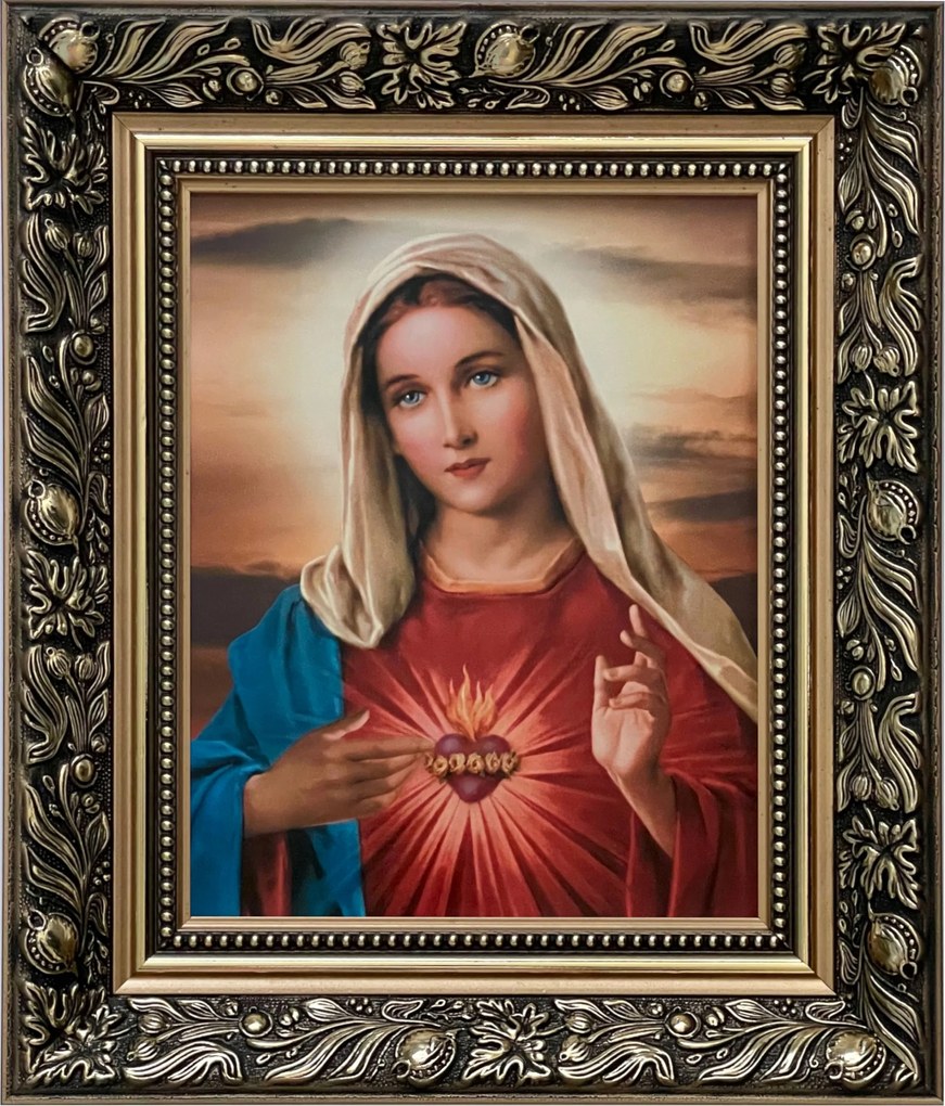 Vászonkép 35x30 Mária Szíve Mária Arany Díszített Keret