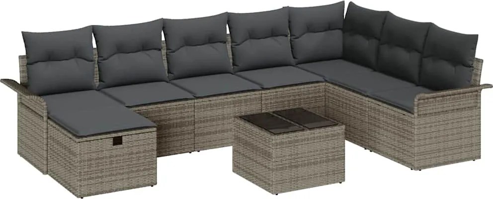 vidaXL Kerti Kanapé Szett párnával tárolóval 9 pcs Szürke Poli rattan