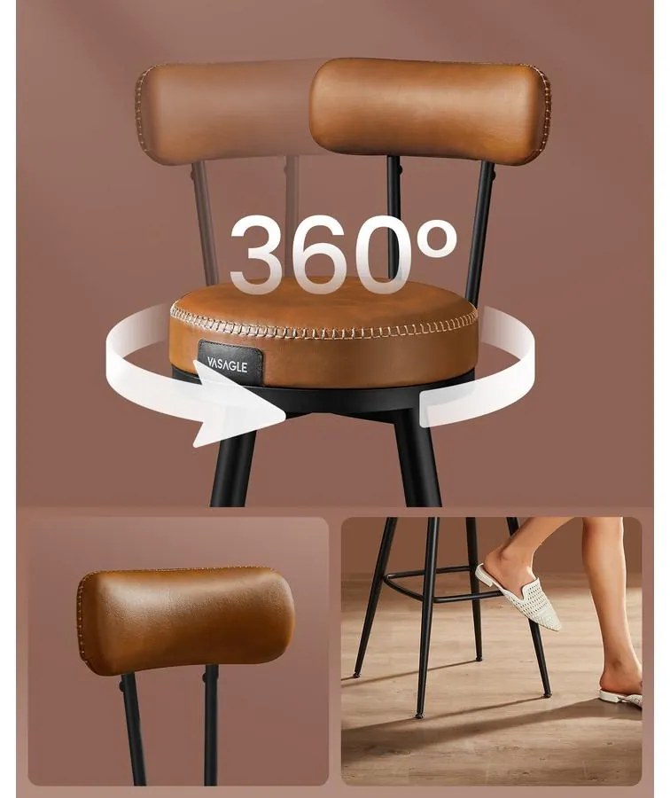 EKHO kollekció - Bárszékek 2 db forgó bárszék háttámlával műbőr varrással, karamellbarna