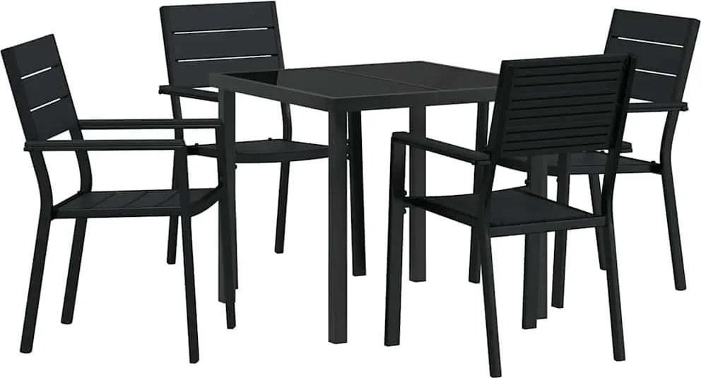 vidaXL Kert étkező szett 5 pcs Fekete Porszórt acél